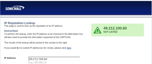 SonicWALL's IP reputation for 49.212.100.60